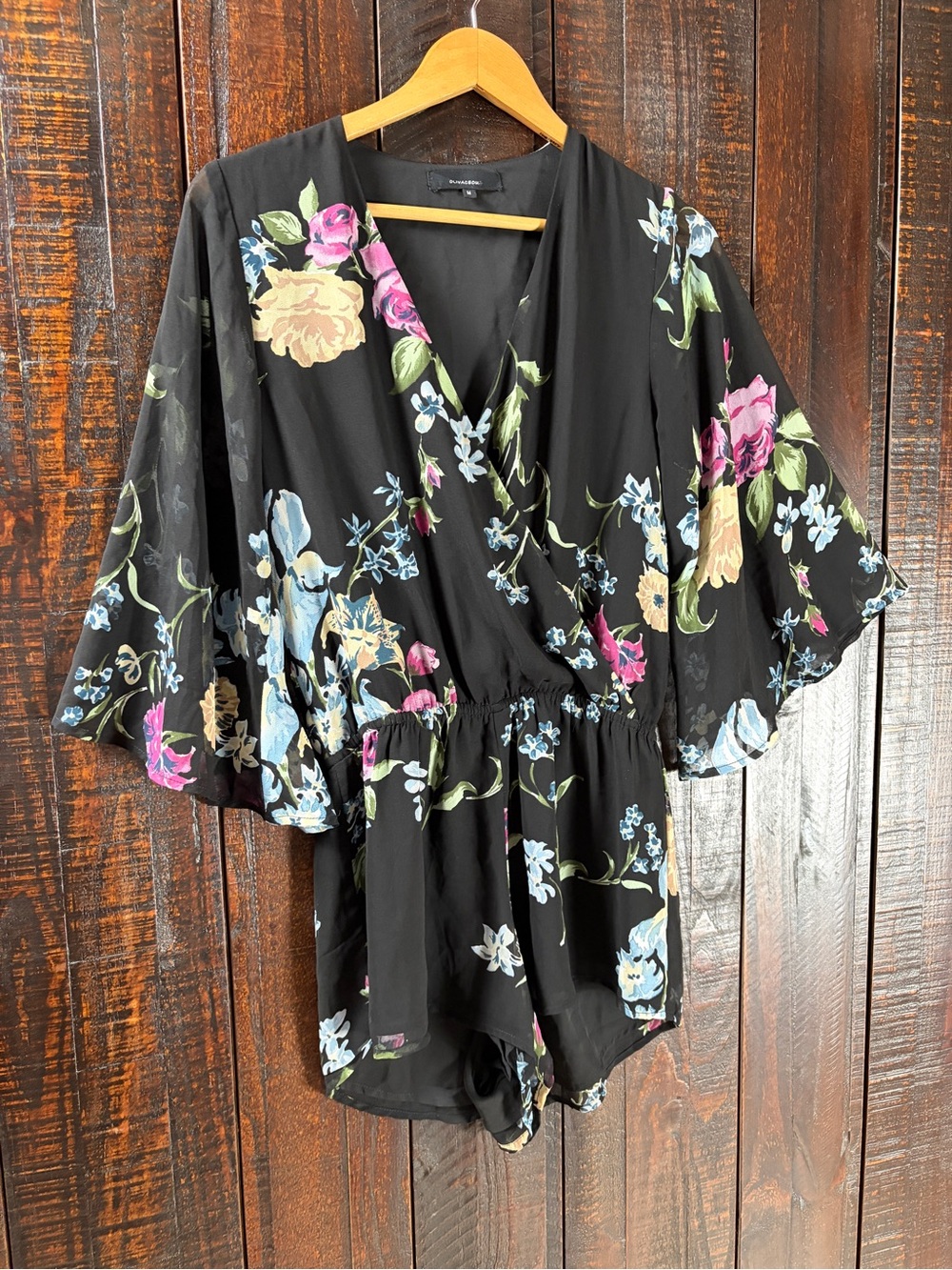 Floral Chiffon V-Neck Kimono Romper - Medium